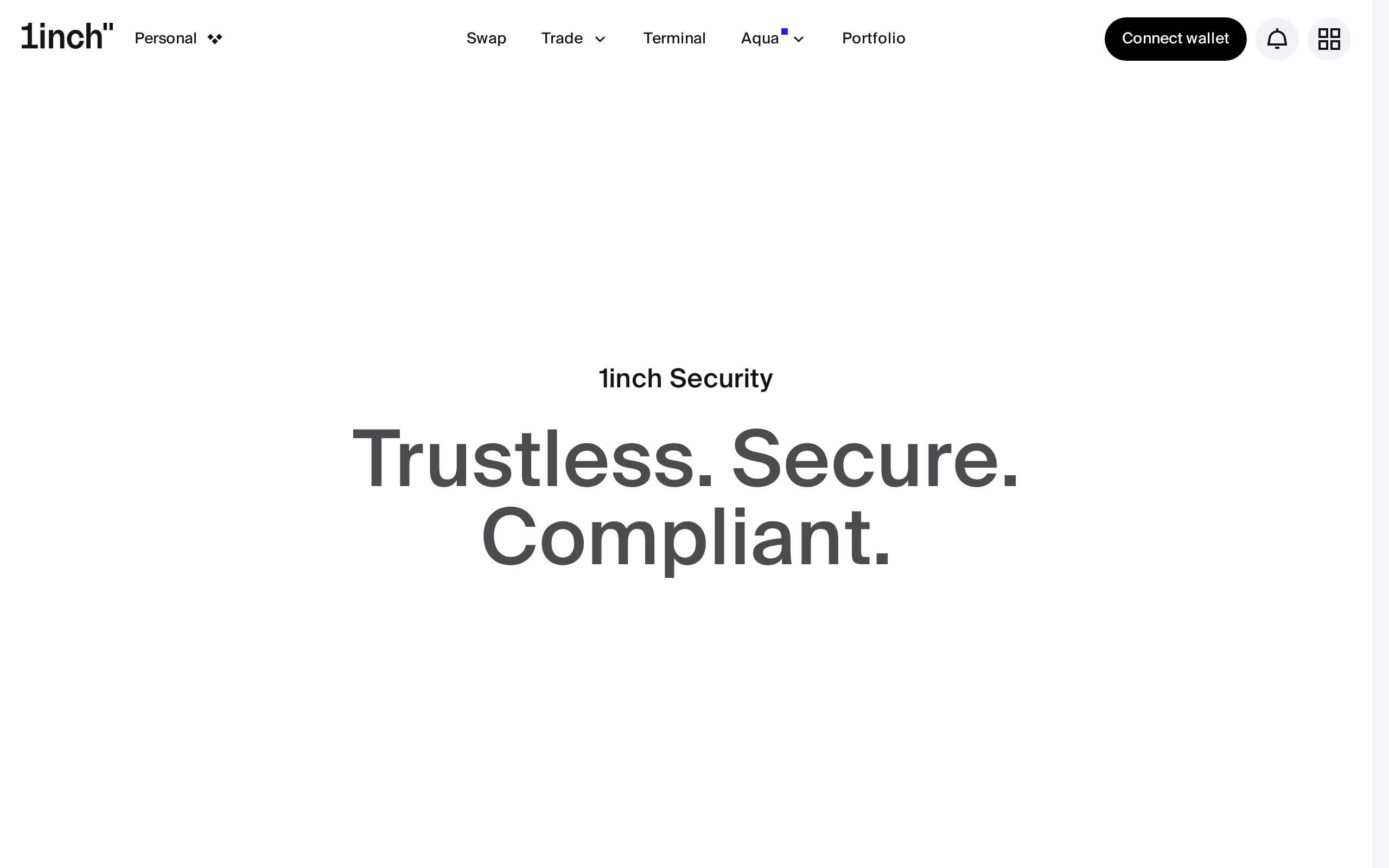 1inch Security page headed 1inch Security with the words Trustless, Secure and Compliant
