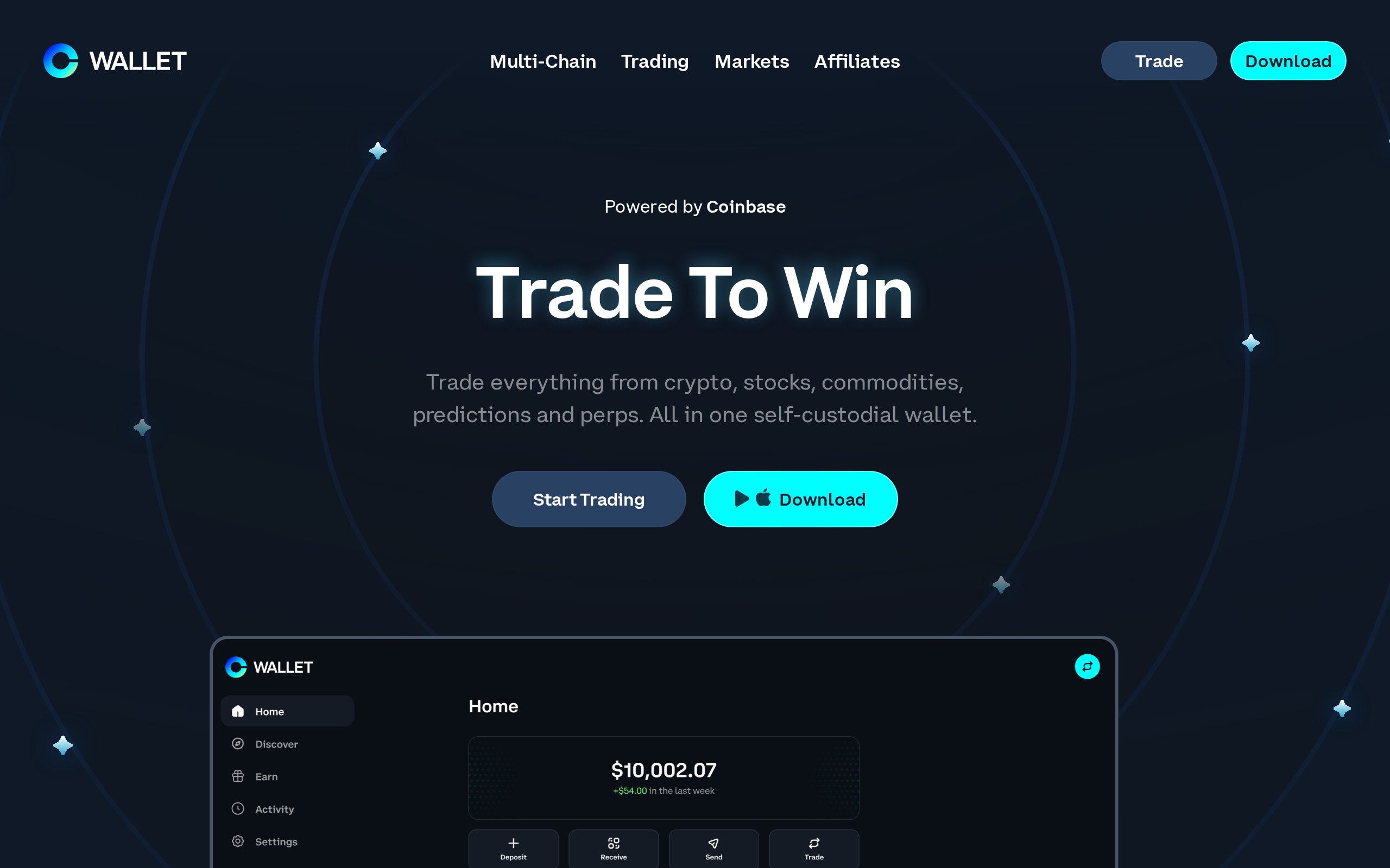 base.app homepage headline Trade To Win with a wallet trading terminal and portfolio list