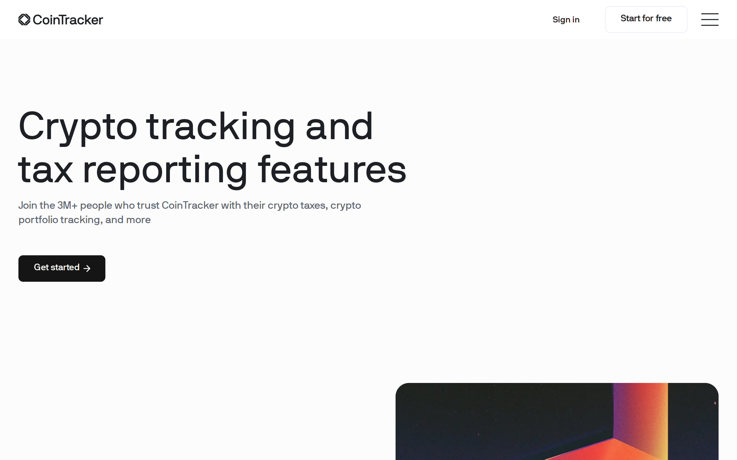 The CoinTracker features page with the heading Crypto tracking and tax reporting features