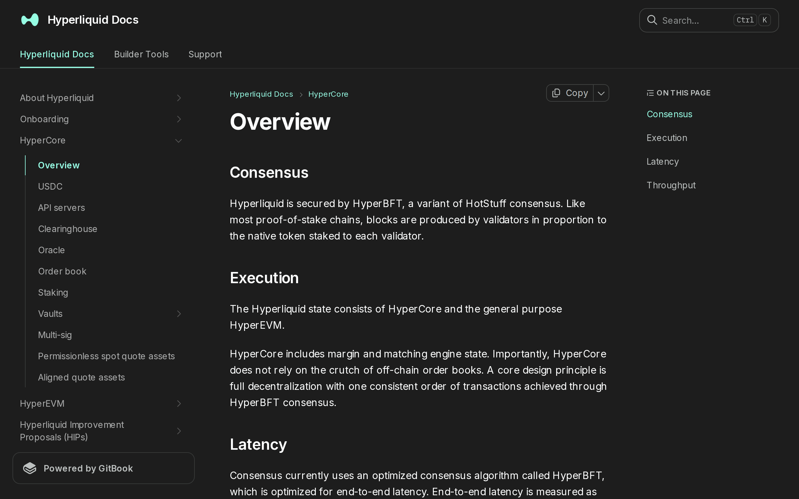 Hyperliquid documentation page for the HyperCore overview