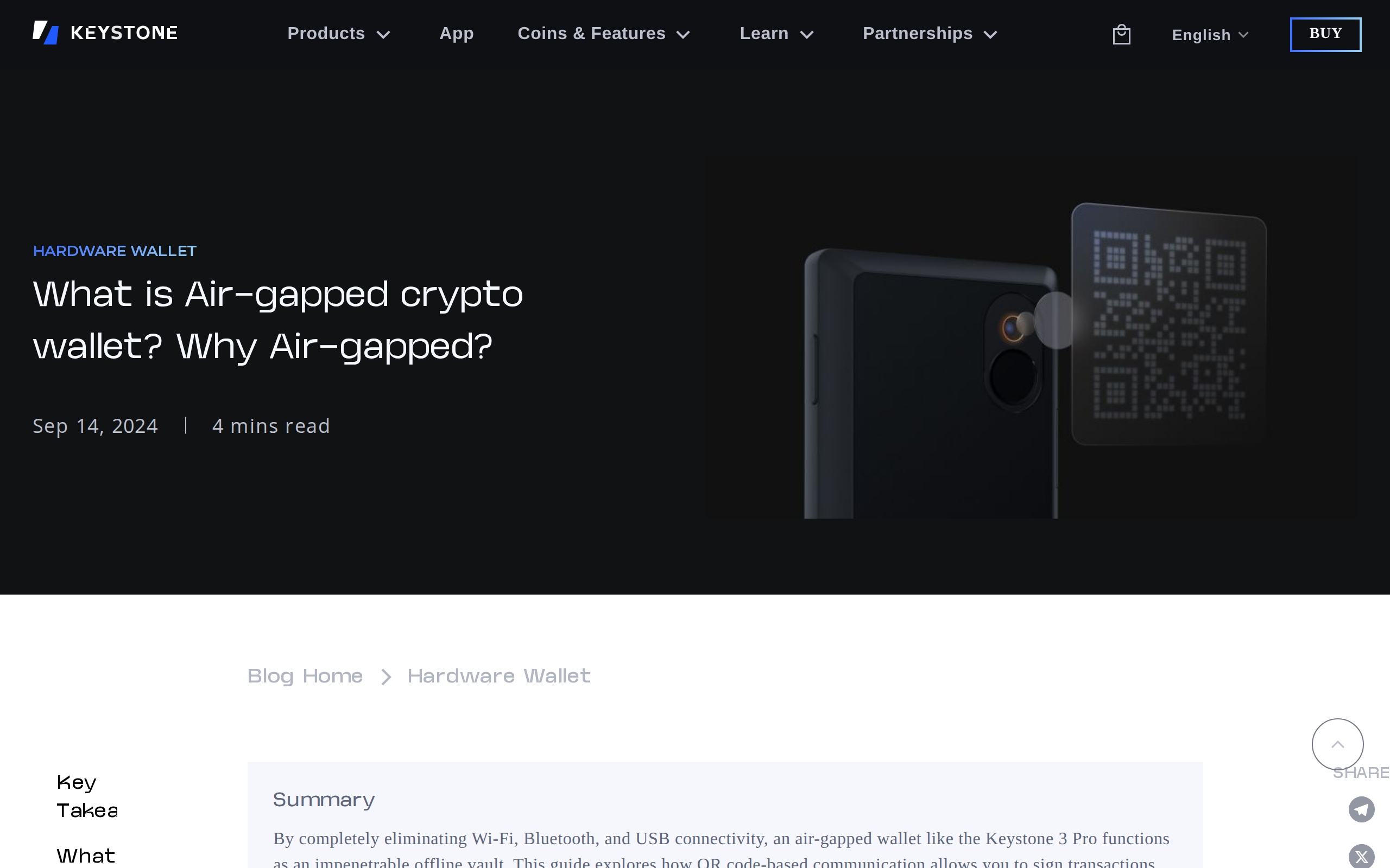 Keystone blog post titled What is an air-gapped crypto wallet