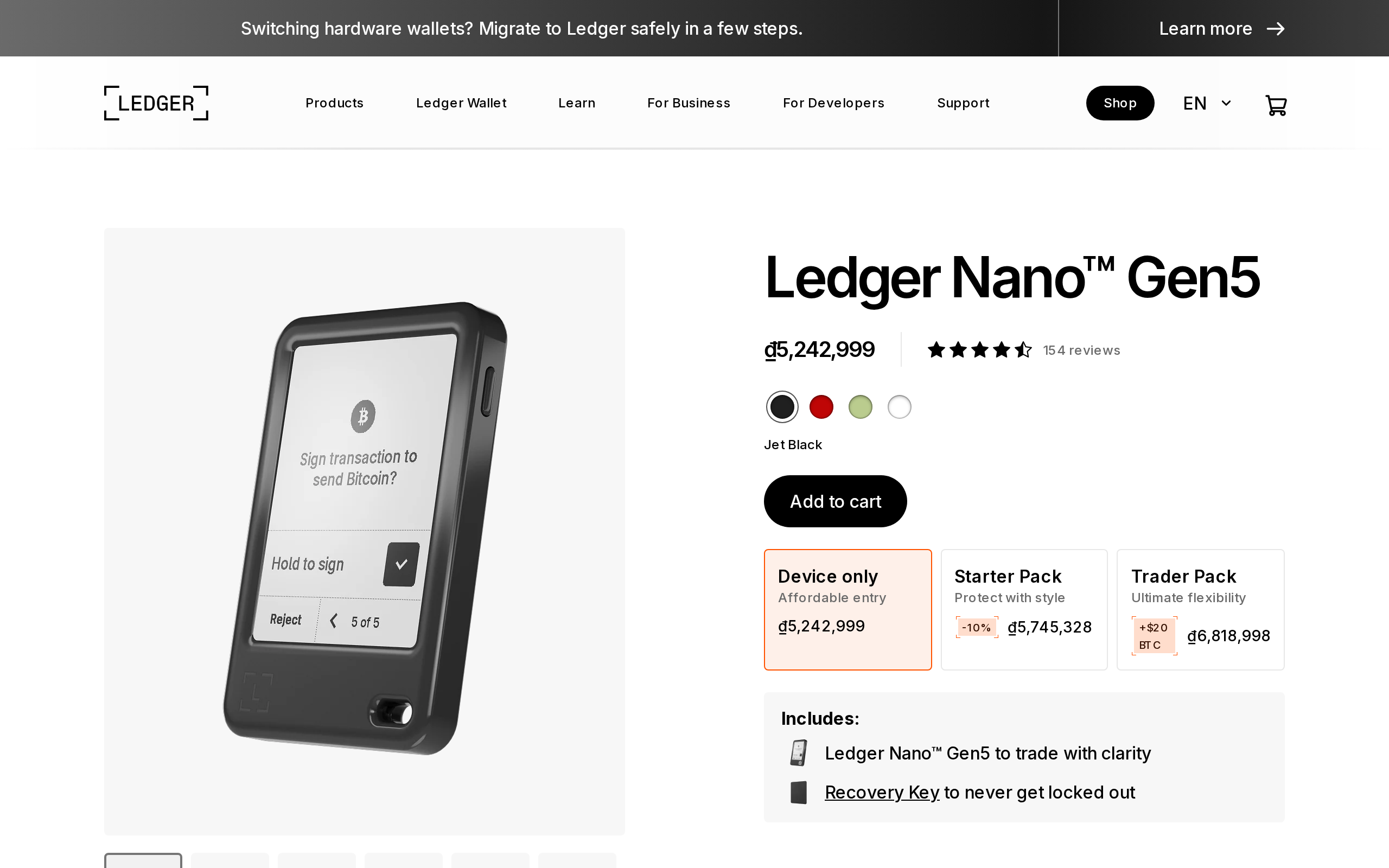 Ledger shop product page for the Ledger Nano Gen5