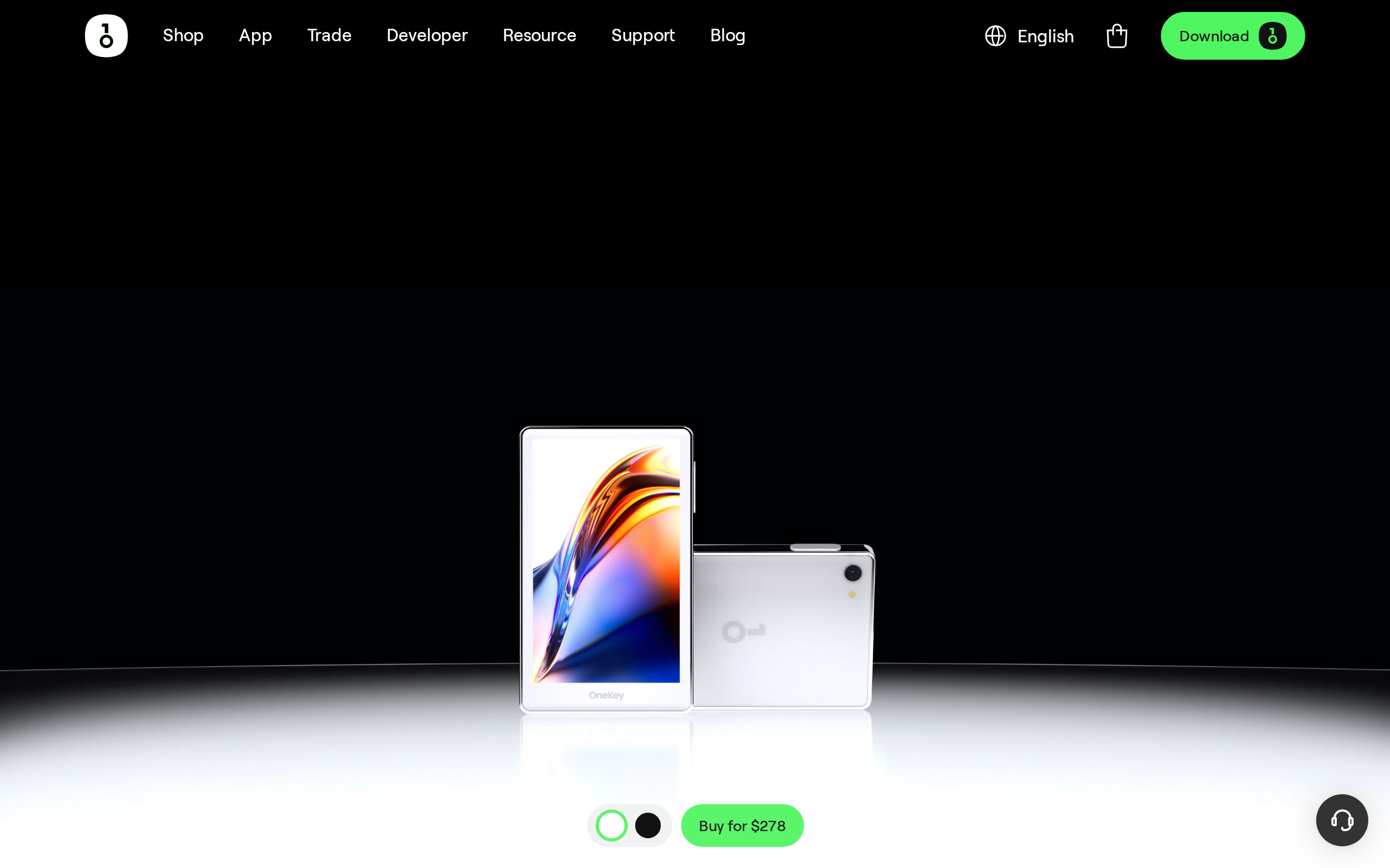 OneKey Pro product page on a black background with the text Secure, Swift, Cold storage reimagined and the price $278