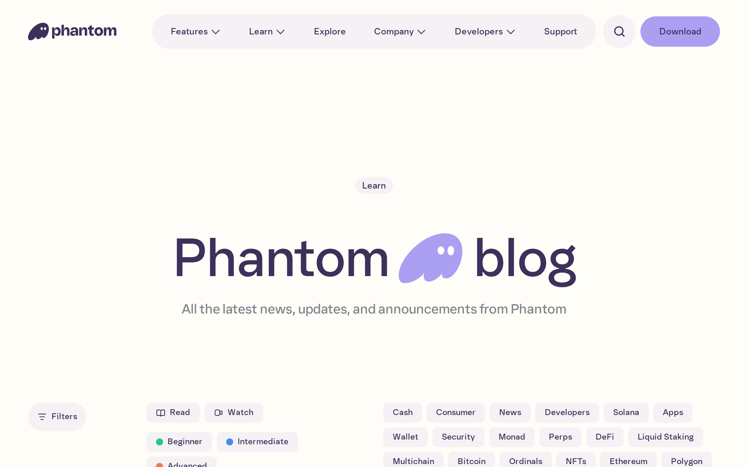 Phantom blog page headed Phantom blog with the subtitle all the latest news, updates, and announcements