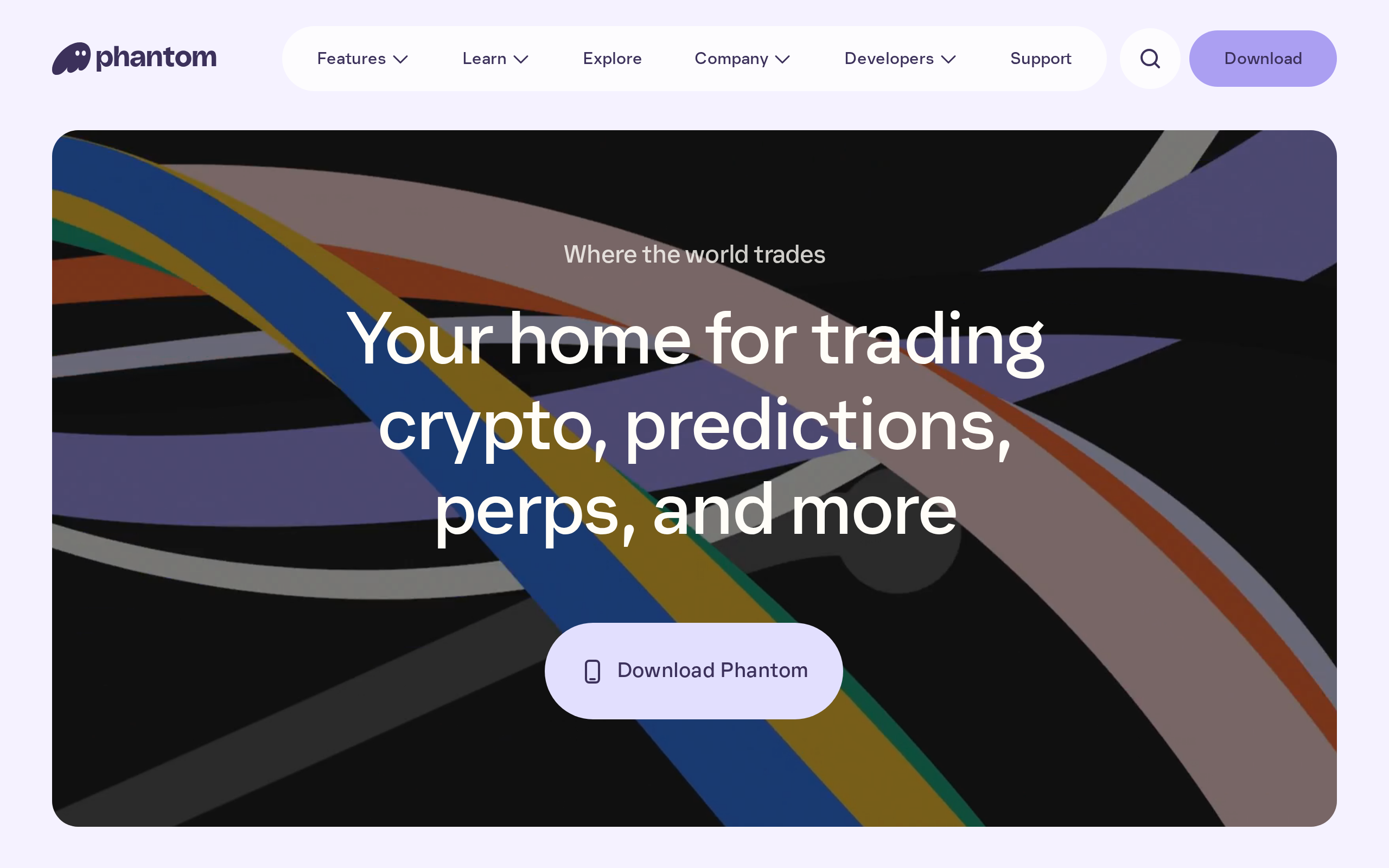 Phantom homepage headed Your home for trading crypto, predictions, perps, and more