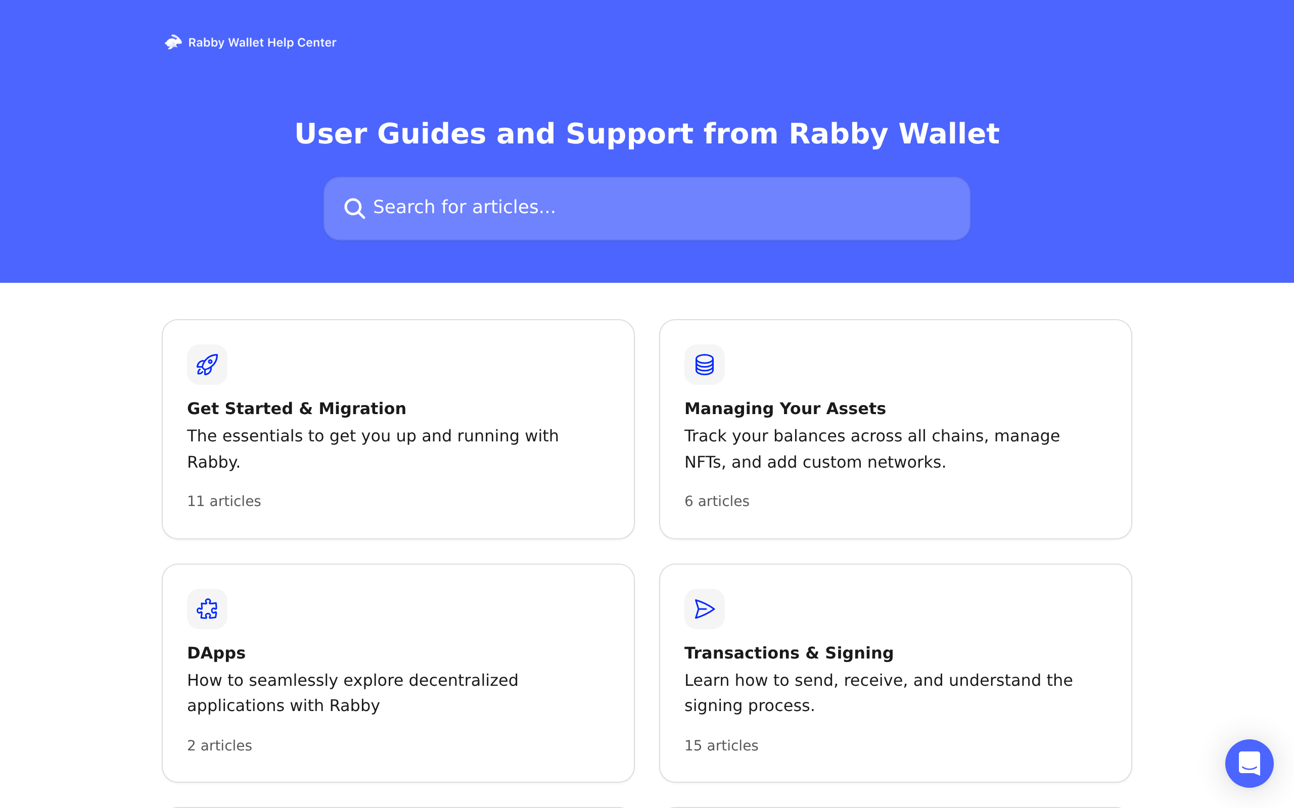 Rabby Wallet Help Center home page headed User Guides and Support