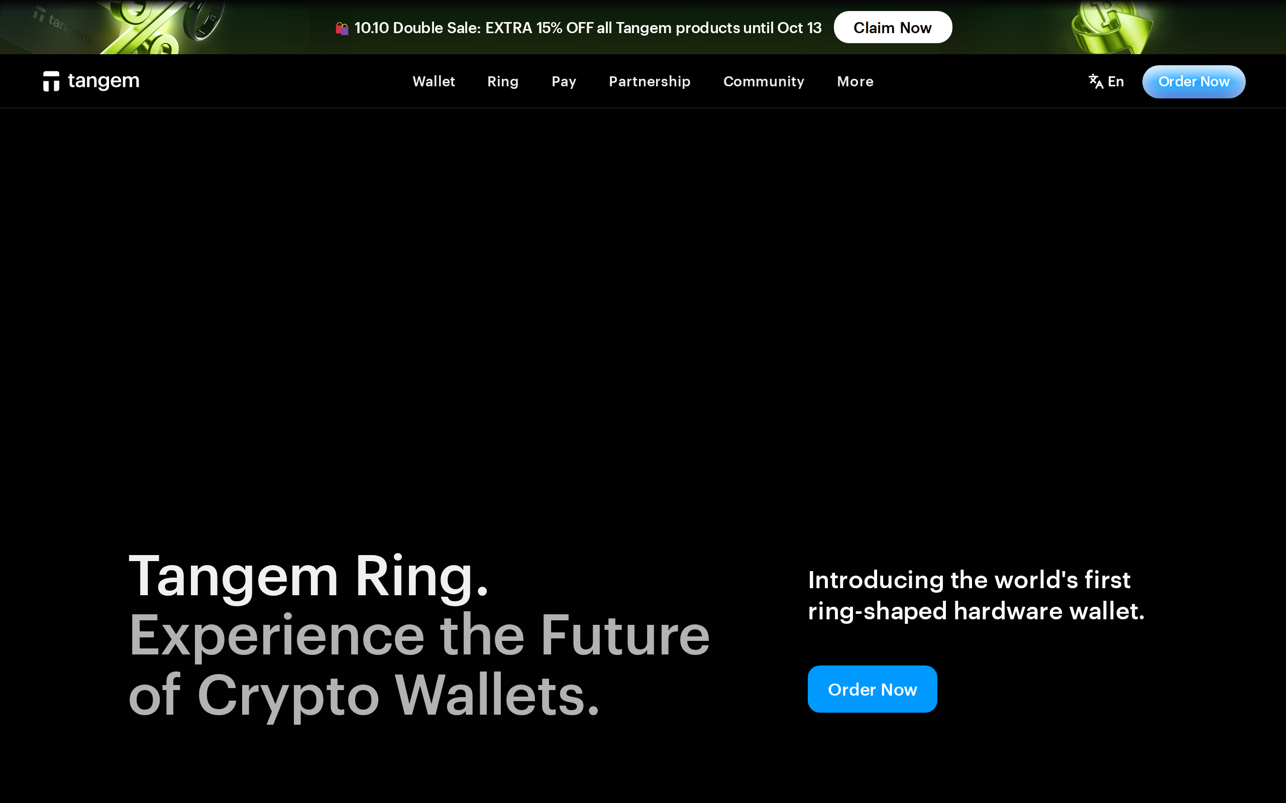 Tangem Ring page headlined 'Experience the Future of Crypto Wallets'